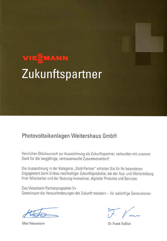 Auszeichnung Viessmann Zukunftspartner Weitershaus GmbH